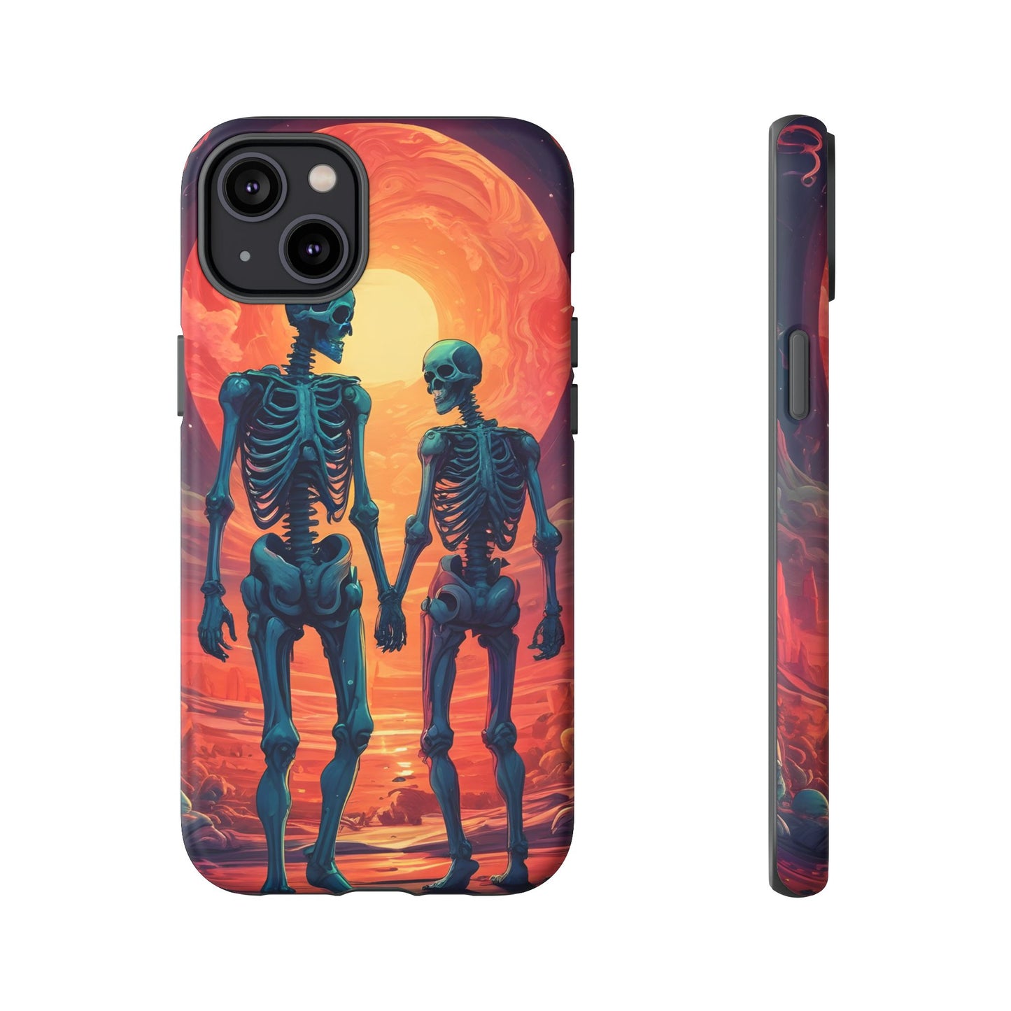 Carcasa de teléfono con esqueletos románticos, funda resistente para teléfono, accesorio de Halloween, regalo único, funda de teléfono para parejas, estética espeluznante.
