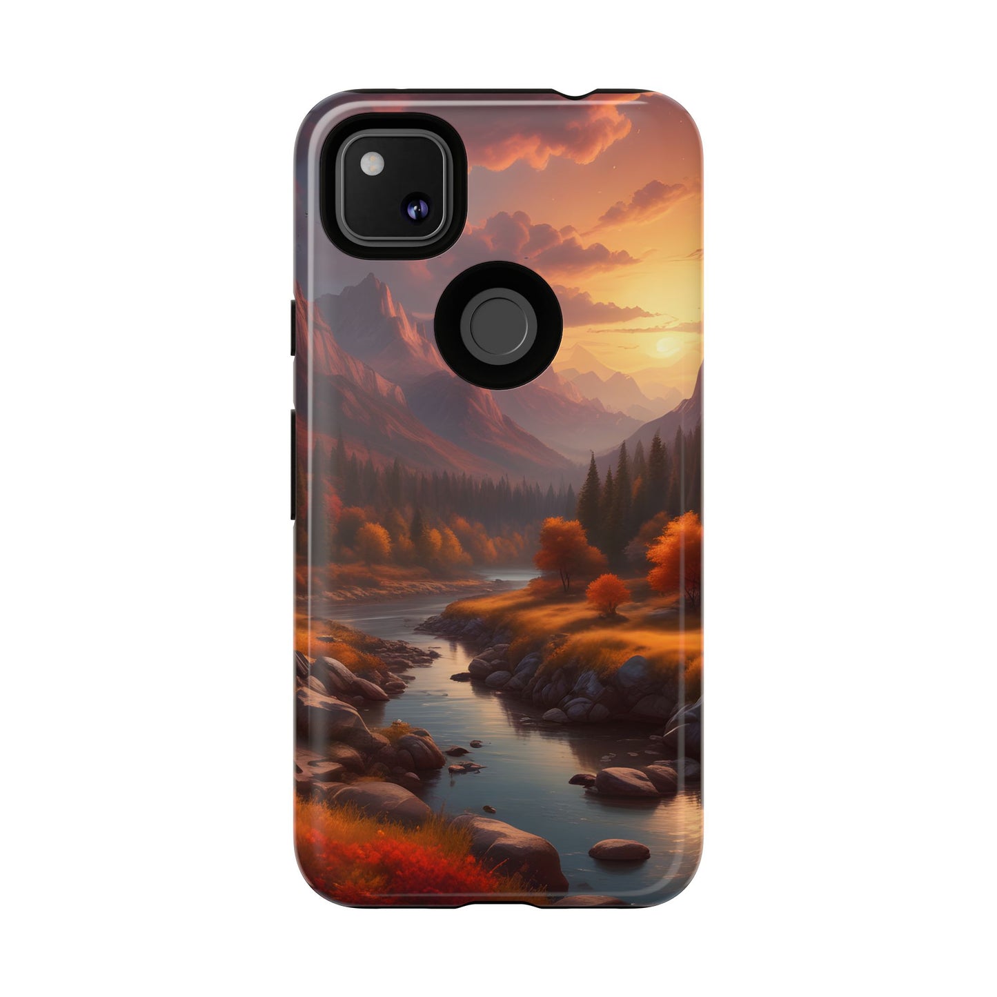 Carcasa para teléfono con diseño de atardecer otoñal en la montaña, regalo para amantes de la naturaleza, funda resistente para teléfono, accesorio para aventuras al aire libre, funda con arte paisajístico.