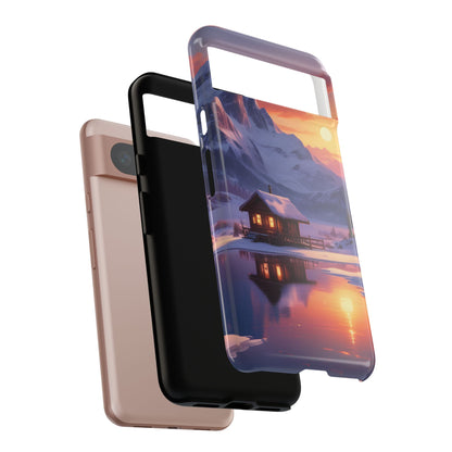 Snowy Mountain Cabin Phone Case, Tough Cases for Nature Lovers, Scenic Phone Cover, Gift for Hikers, Outdoor Adventure Accessory
