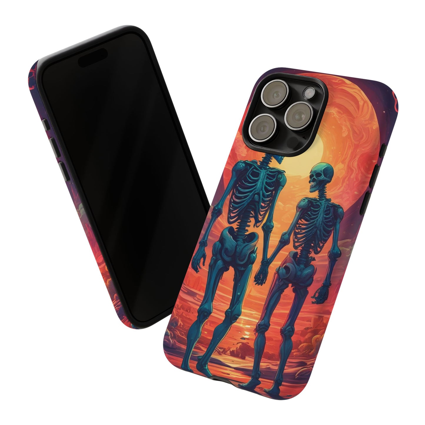 Carcasa de teléfono con esqueletos románticos, funda resistente para teléfono, accesorio de Halloween, regalo único, funda de teléfono para parejas, estética espeluznante.