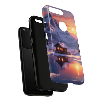 Snowy Mountain Cabin Phone Case, Tough Cases for Nature Lovers, Scenic Phone Cover, Gift for Hikers, Outdoor Adventure Accessory