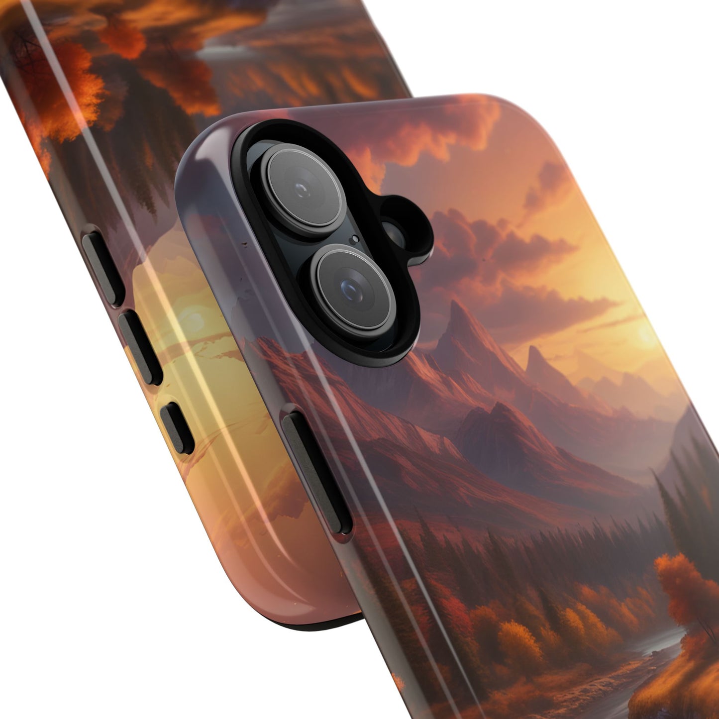 Carcasa para teléfono con diseño de atardecer otoñal en la montaña, regalo para amantes de la naturaleza, funda resistente para teléfono, accesorio para aventuras al aire libre, funda con arte paisajístico.