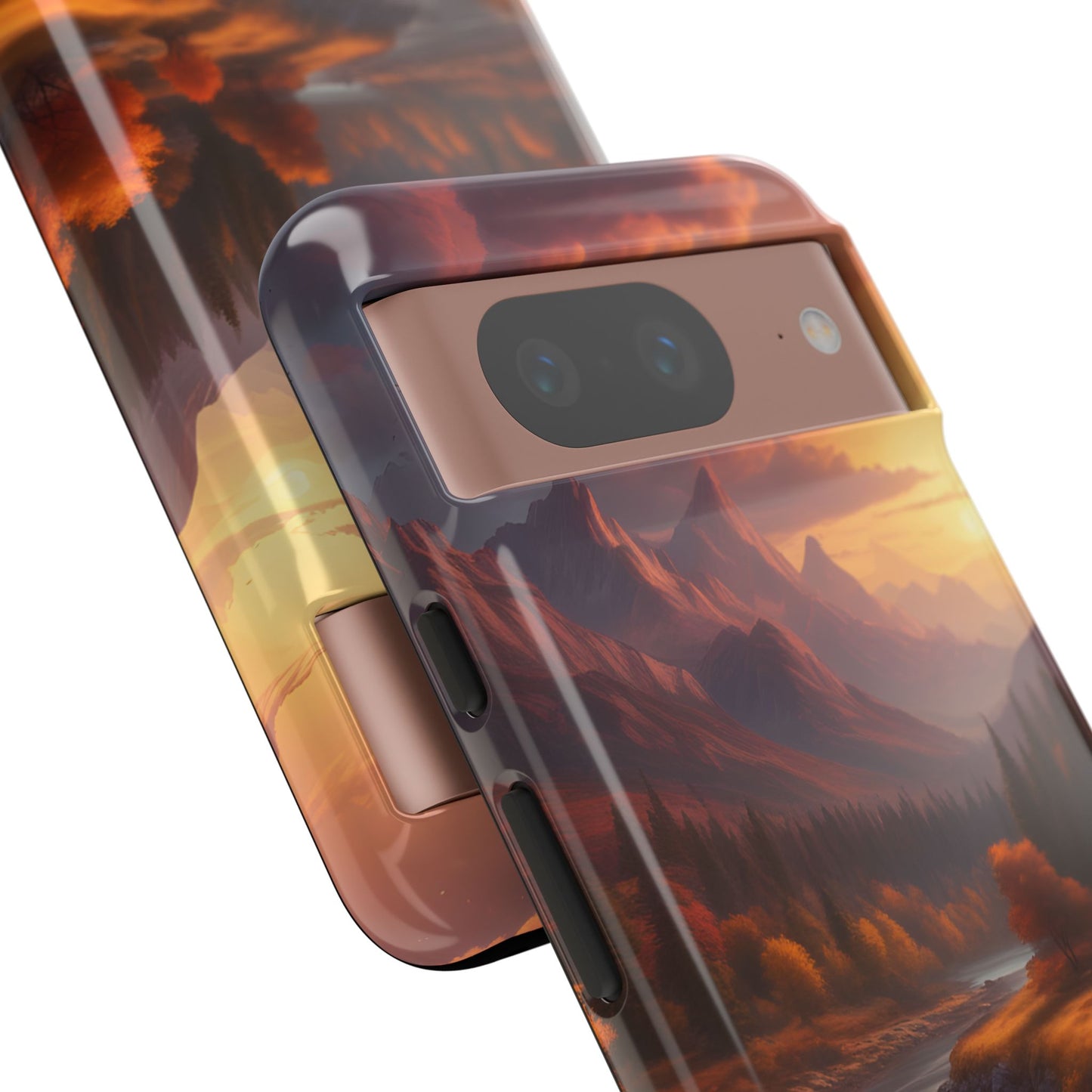 Carcasa para teléfono con diseño de atardecer otoñal en la montaña, regalo para amantes de la naturaleza, funda resistente para teléfono, accesorio para aventuras al aire libre, funda con arte paisajístico.