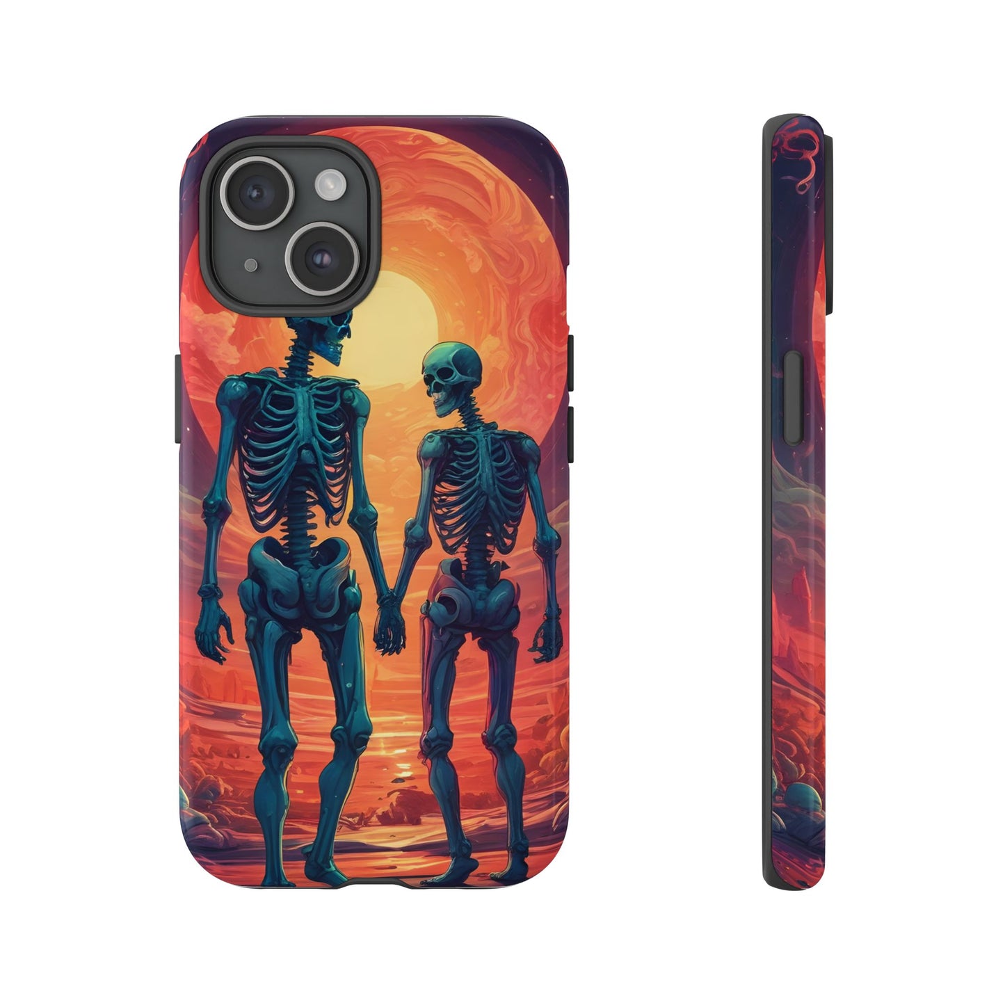 Carcasa de teléfono con esqueletos románticos, funda resistente para teléfono, accesorio de Halloween, regalo único, funda de teléfono para parejas, estética espeluznante.