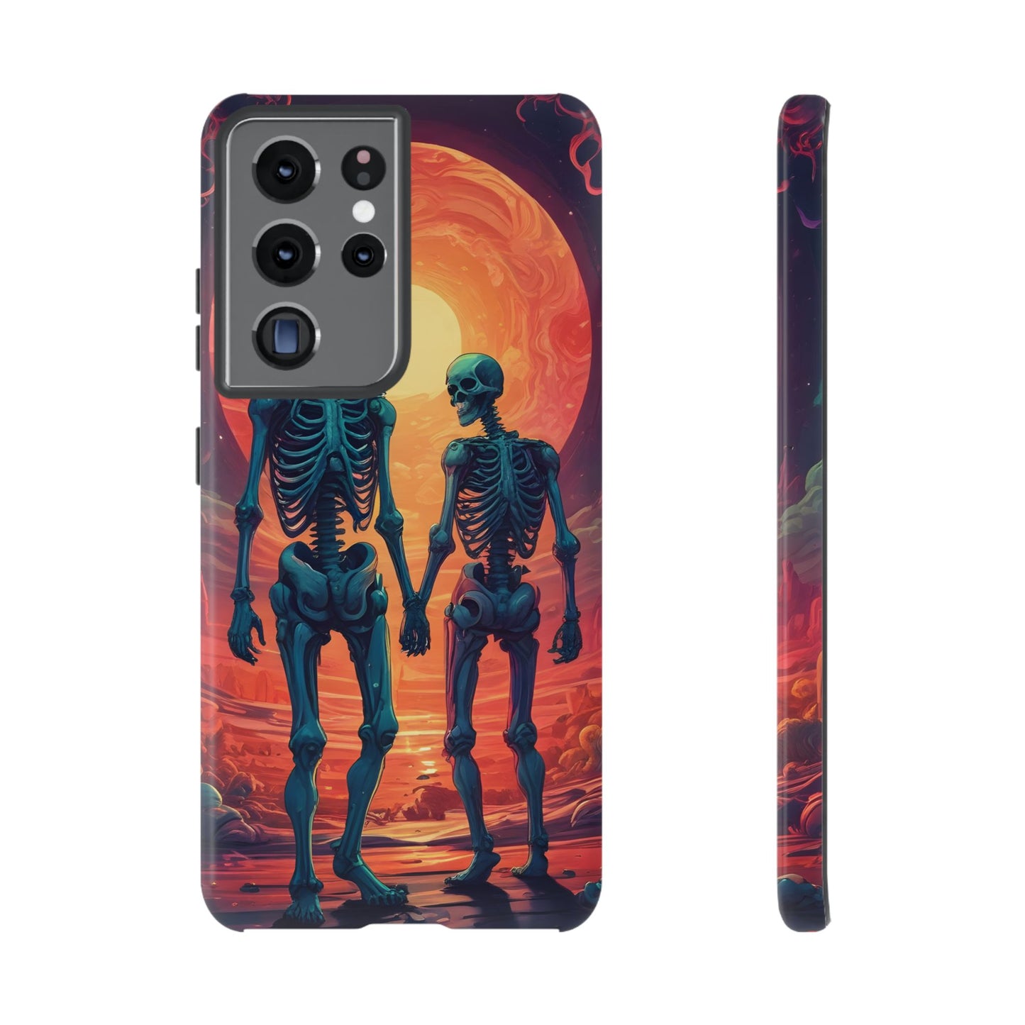 Carcasa de teléfono con esqueletos románticos, funda resistente para teléfono, accesorio de Halloween, regalo único, funda de teléfono para parejas, estética espeluznante.