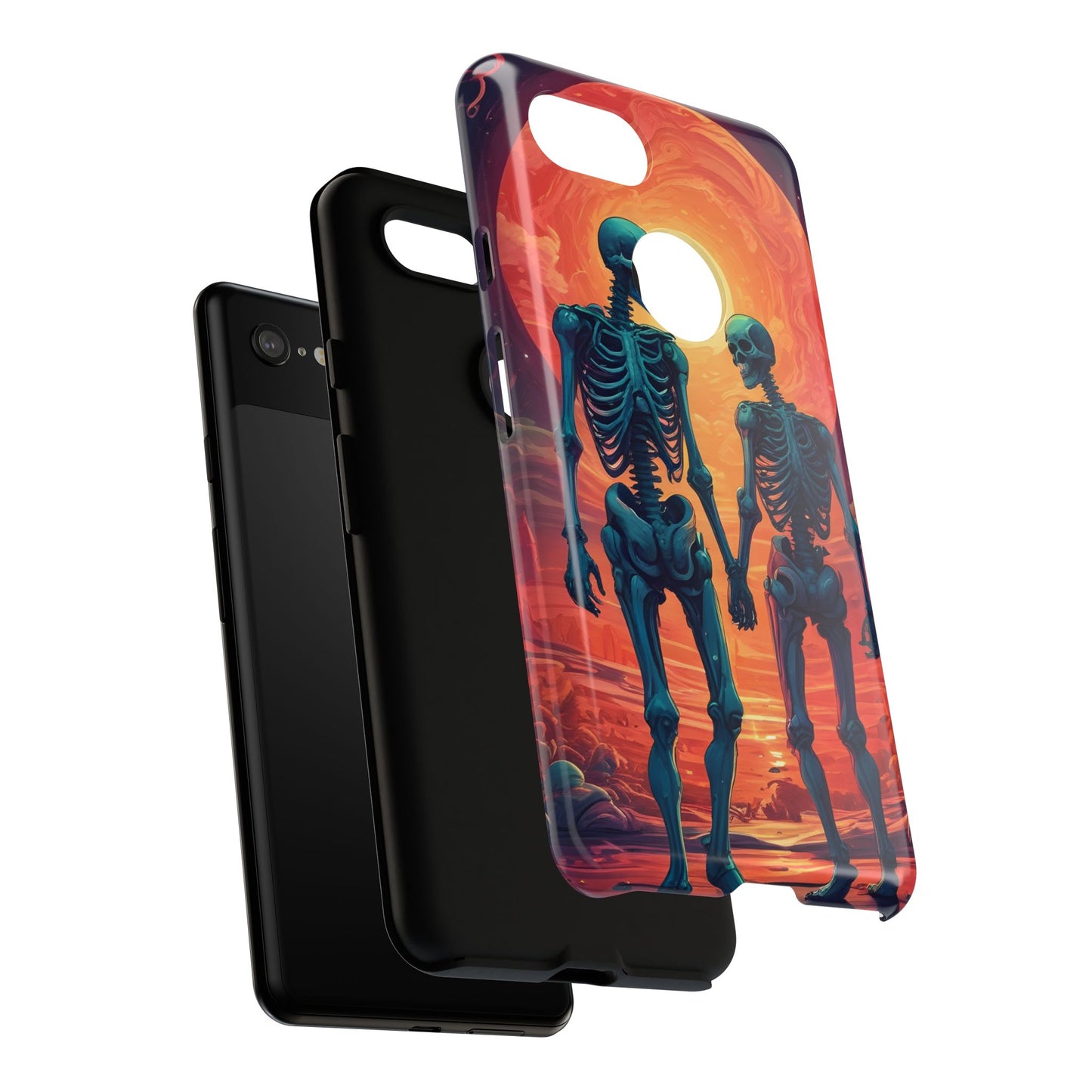 Carcasa de teléfono con esqueletos románticos, funda resistente para teléfono, accesorio de Halloween, regalo único, funda de teléfono para parejas, estética espeluznante.