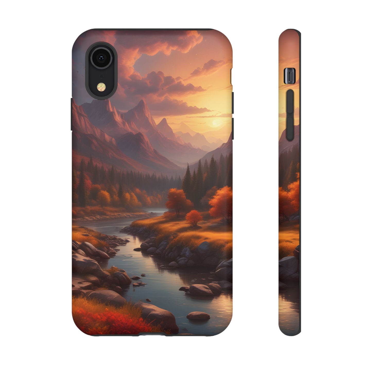 Carcasa para teléfono con diseño de atardecer otoñal en la montaña, regalo para amantes de la naturaleza, funda resistente para teléfono, accesorio para aventuras al aire libre, funda con arte paisajístico.