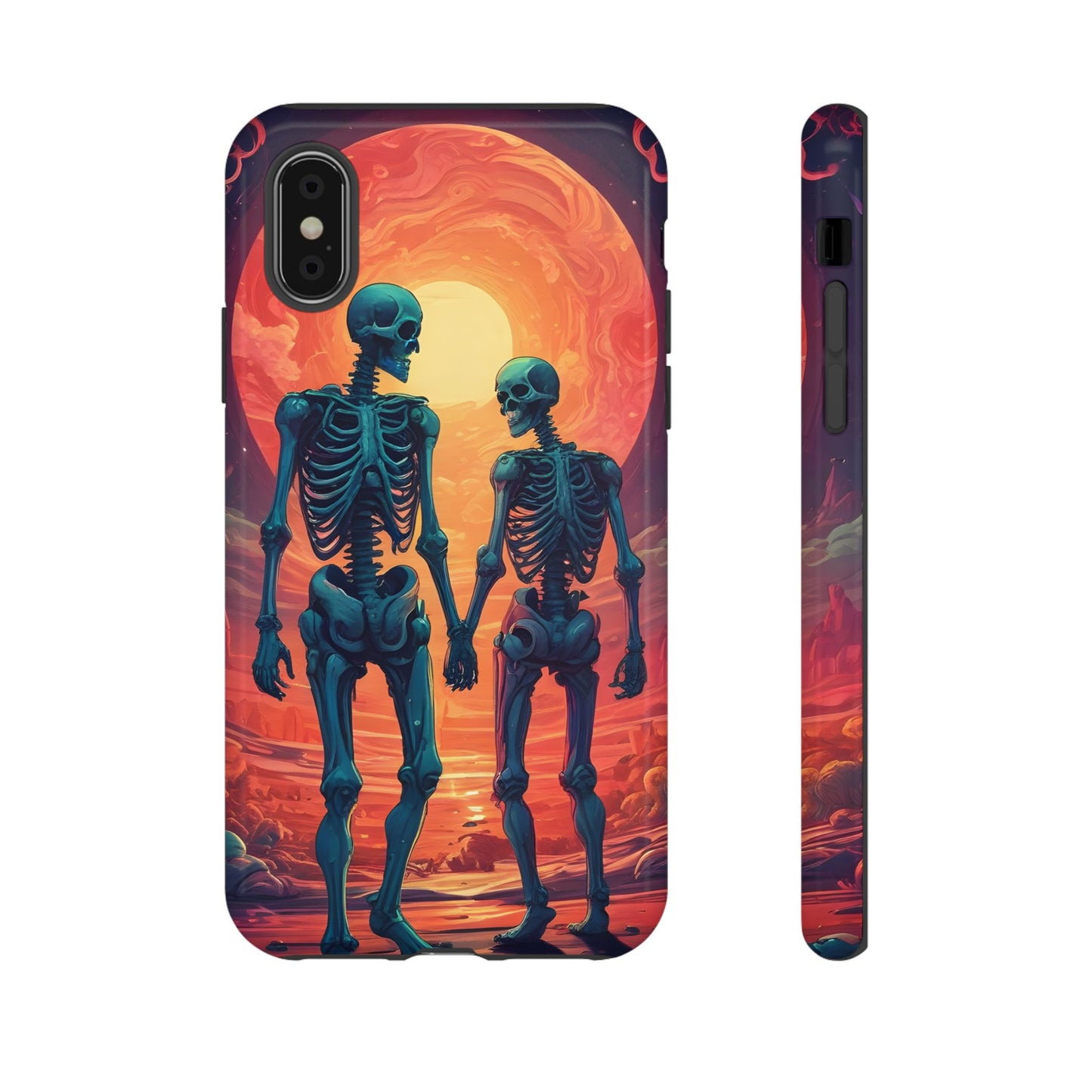 Carcasa de teléfono con esqueletos románticos, funda resistente para teléfono, accesorio de Halloween, regalo único, funda de teléfono para parejas, estética espeluznante.