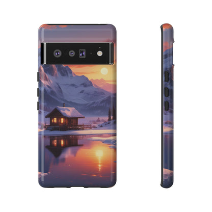 Snowy Mountain Cabin Phone Case, Tough Cases for Nature Lovers, Scenic Phone Cover, Gift for Hikers, Outdoor Adventure Accessory