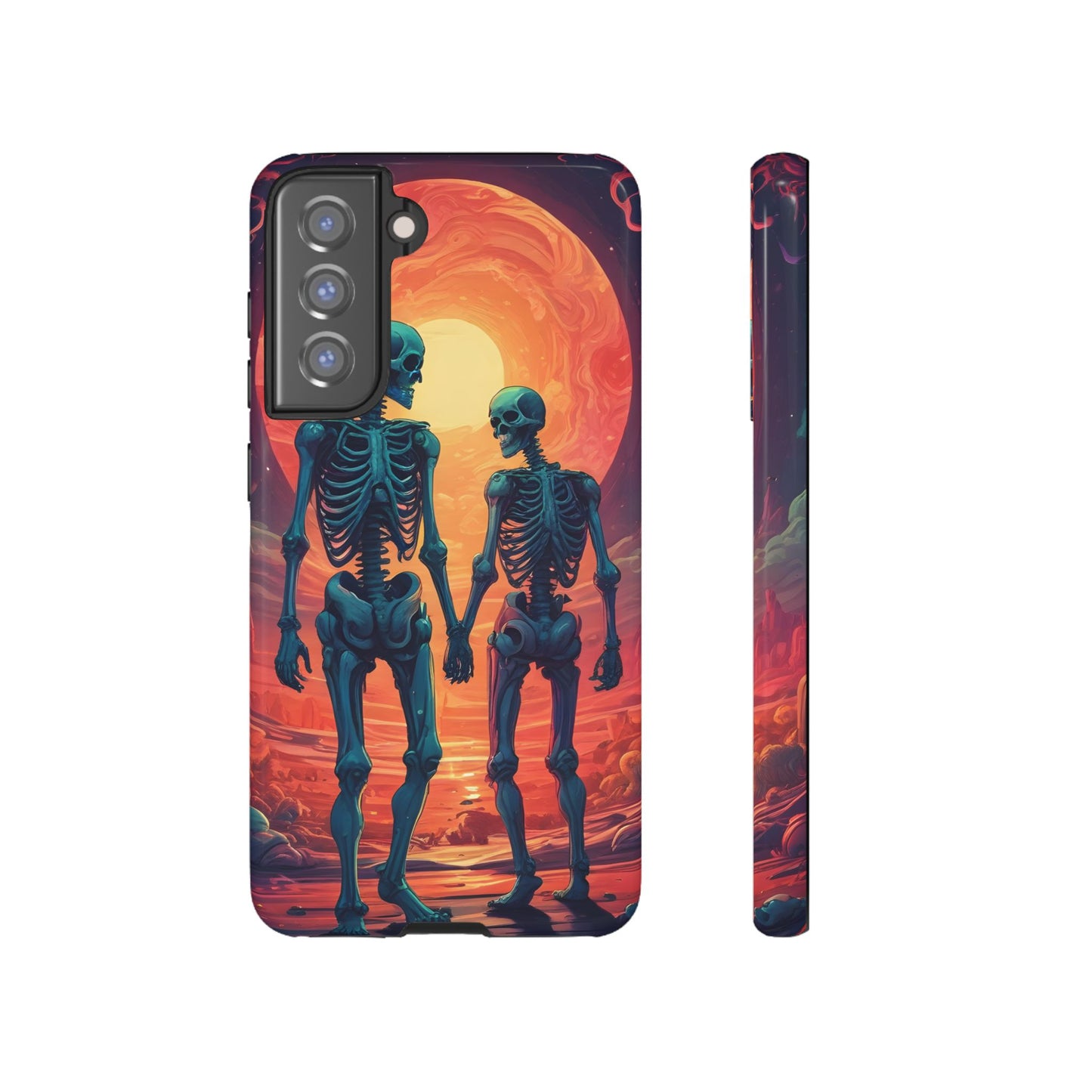 Carcasa de teléfono con esqueletos románticos, funda resistente para teléfono, accesorio de Halloween, regalo único, funda de teléfono para parejas, estética espeluznante.