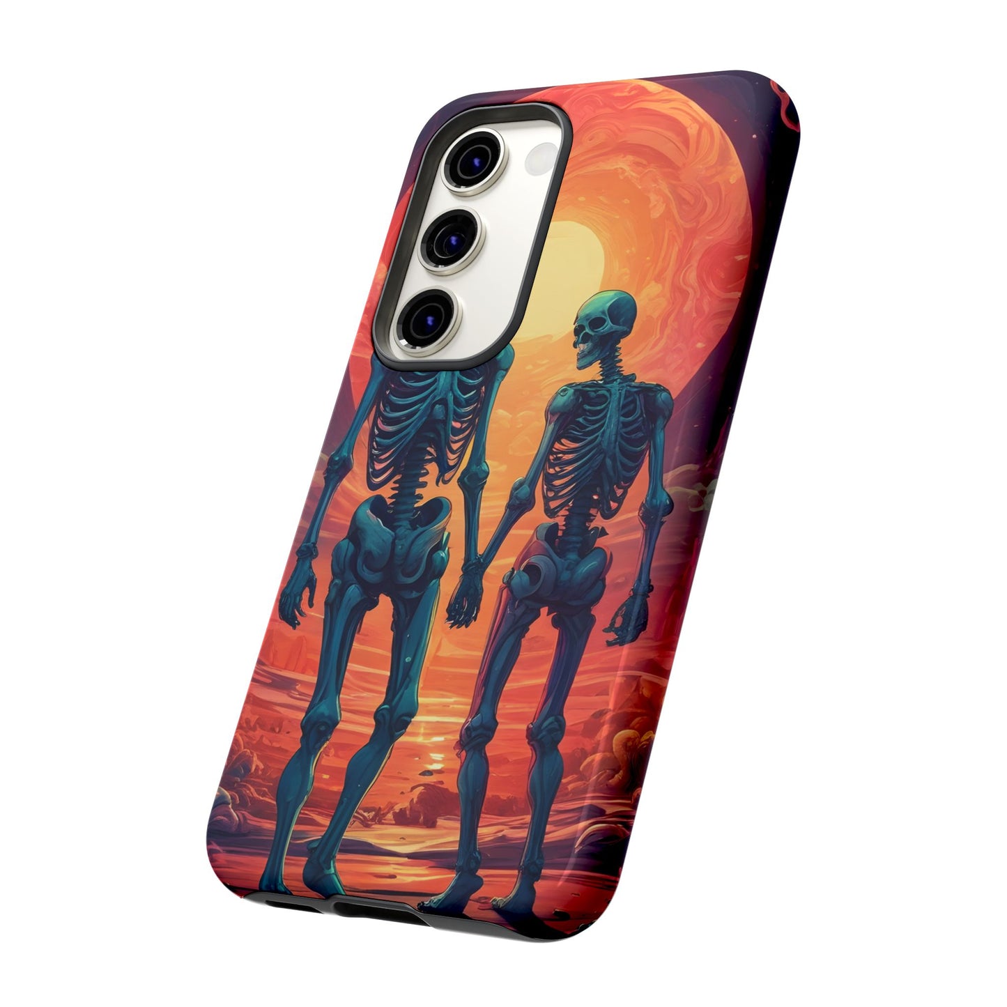 Carcasa de teléfono con esqueletos románticos, funda resistente para teléfono, accesorio de Halloween, regalo único, funda de teléfono para parejas, estética espeluznante.