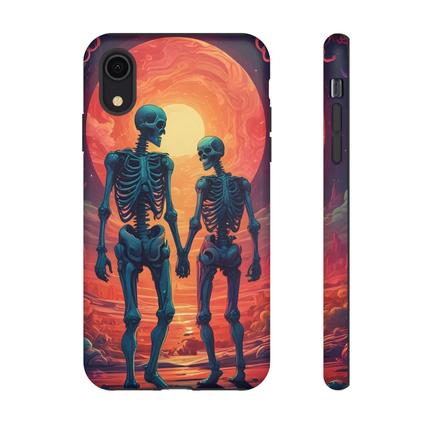 Carcasa de teléfono con esqueletos románticos, funda resistente para teléfono, accesorio de Halloween, regalo único, funda de teléfono para parejas, estética espeluznante.