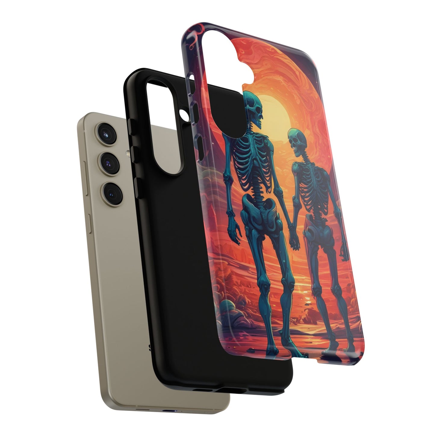 Carcasa de teléfono con esqueletos románticos, funda resistente para teléfono, accesorio de Halloween, regalo único, funda de teléfono para parejas, estética espeluznante.