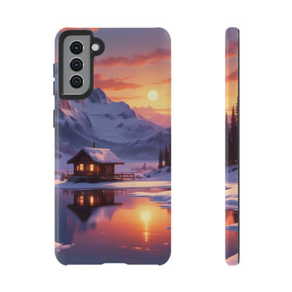 Snowy Mountain Cabin Phone Case, Tough Cases for Nature Lovers, Scenic Phone Cover, Gift for Hikers, Outdoor Adventure Accessory