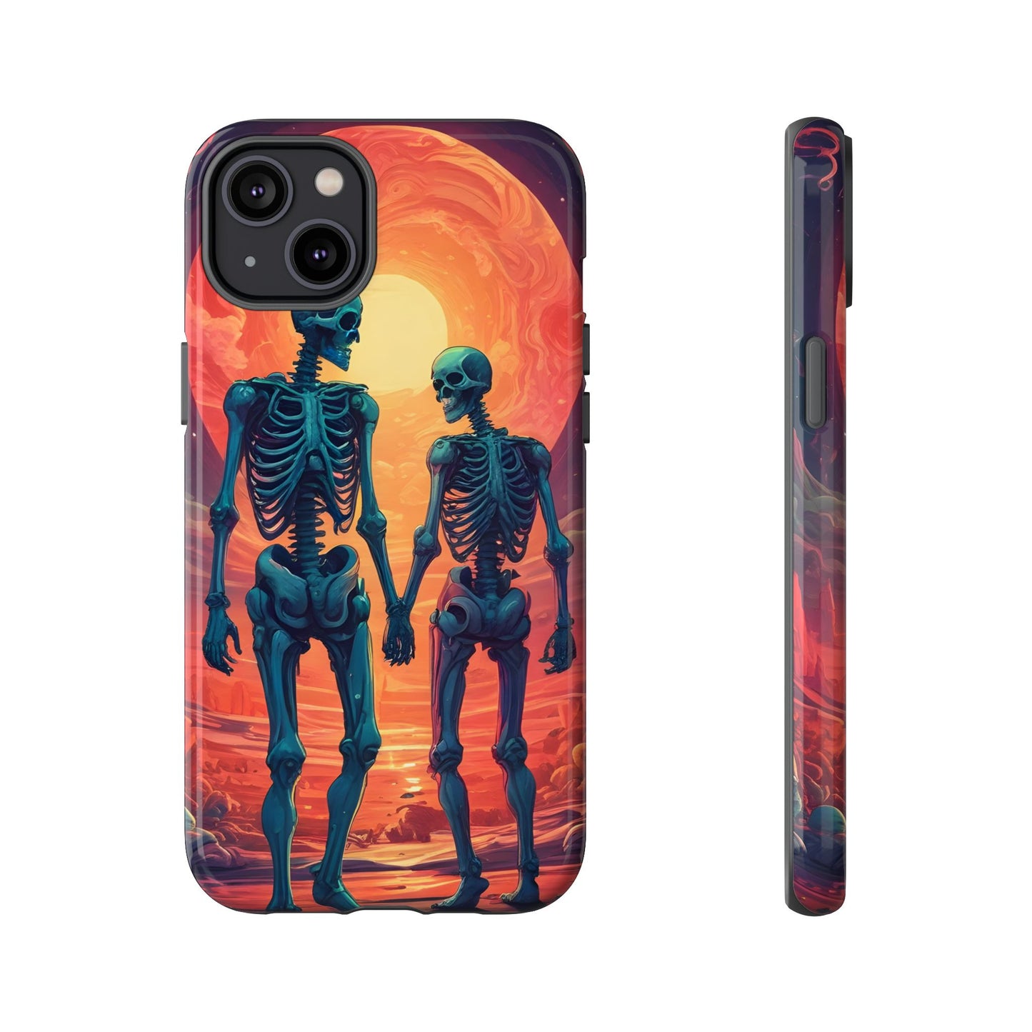 Carcasa de teléfono con esqueletos románticos, funda resistente para teléfono, accesorio de Halloween, regalo único, funda de teléfono para parejas, estética espeluznante.