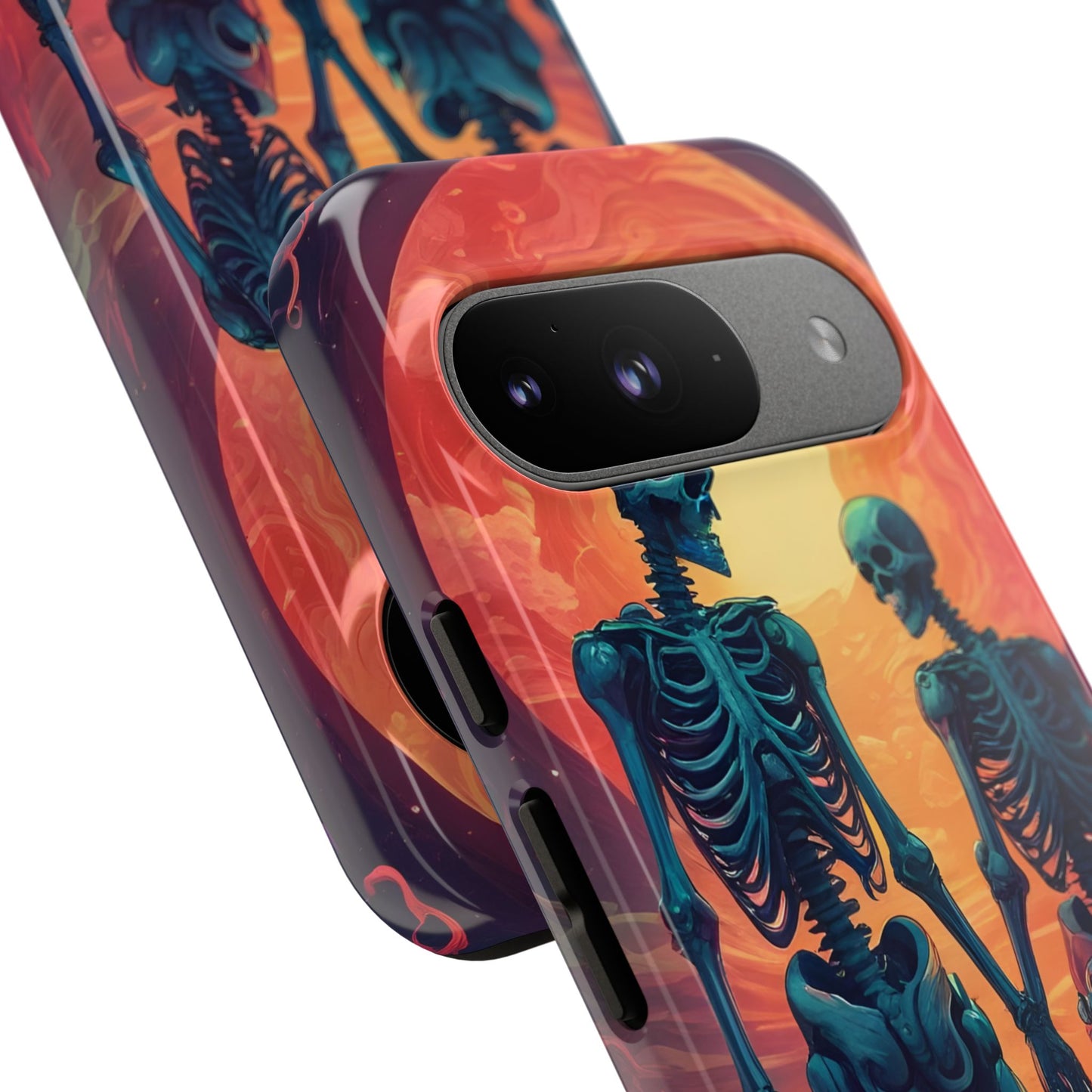 Carcasa de teléfono con esqueletos románticos, funda resistente para teléfono, accesorio de Halloween, regalo único, funda de teléfono para parejas, estética espeluznante.