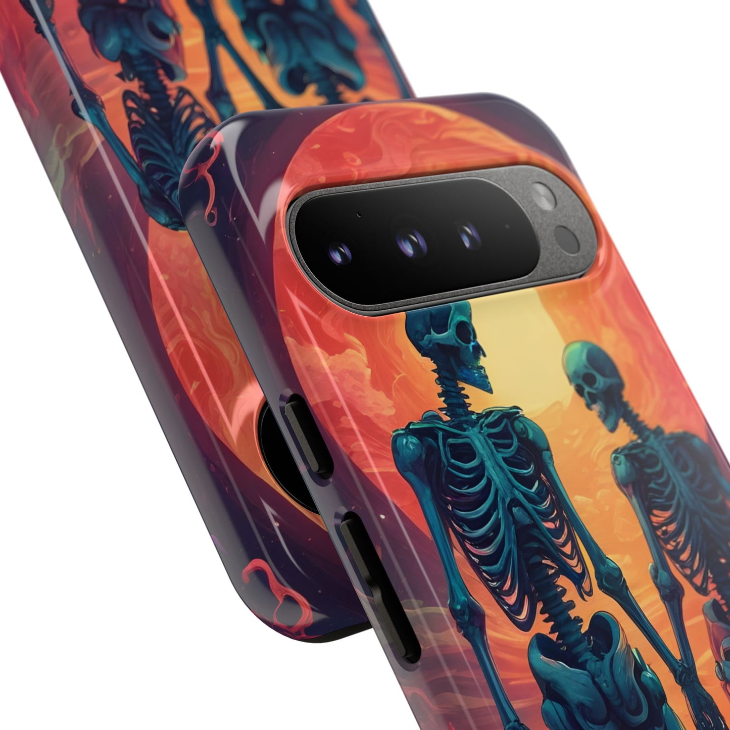 Carcasa de teléfono con esqueletos románticos, funda resistente para teléfono, accesorio de Halloween, regalo único, funda de teléfono para parejas, estética espeluznante.
