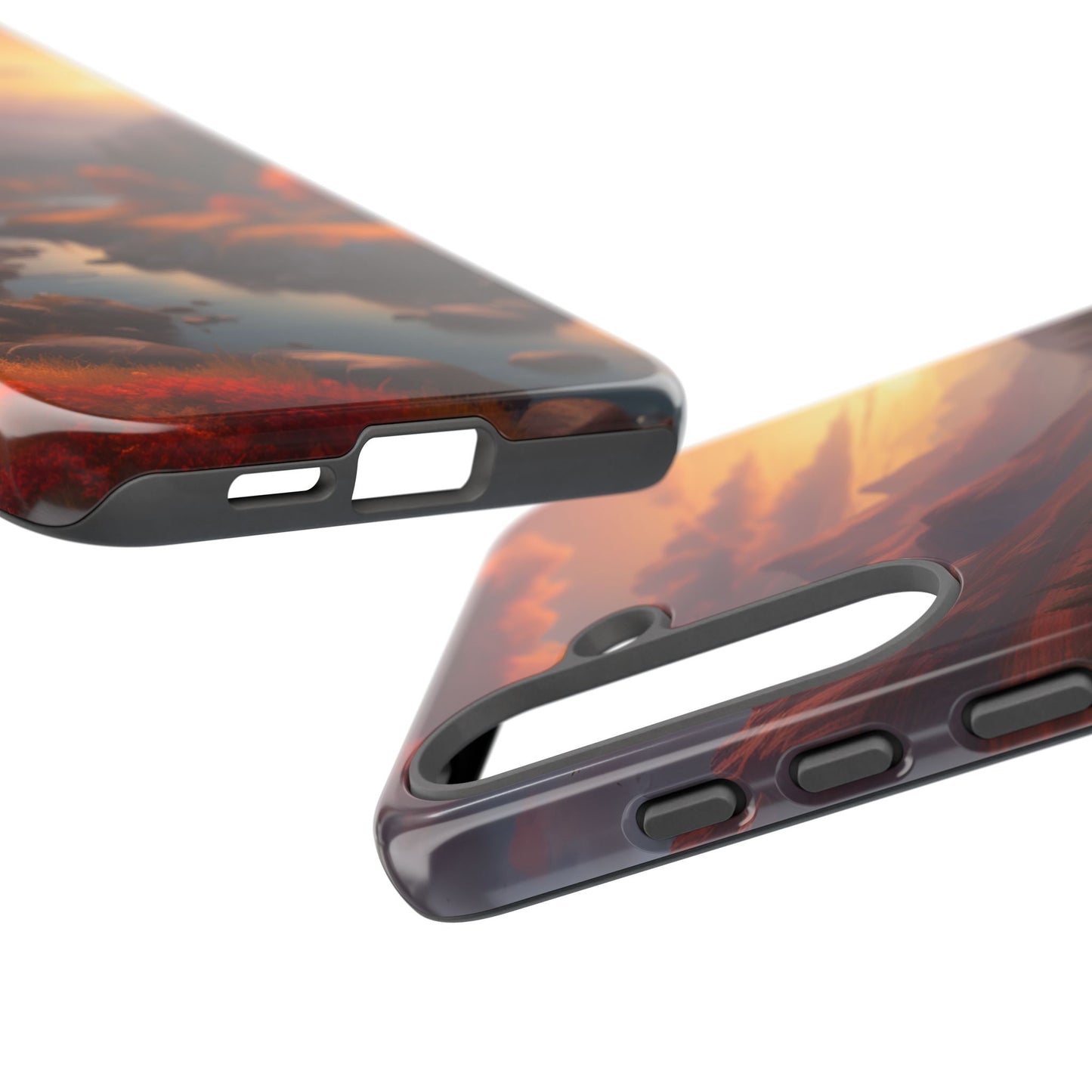 Carcasa para teléfono con diseño de atardecer otoñal en la montaña, regalo para amantes de la naturaleza, funda resistente para teléfono, accesorio para aventuras al aire libre, funda con arte paisajístico.