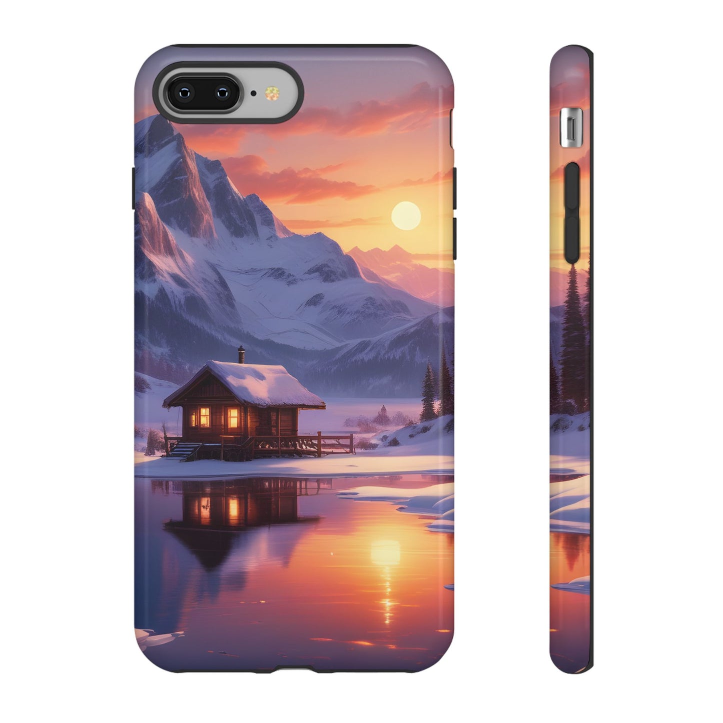 Carcasa para teléfono con diseño de cabaña en la montaña nevada, fundas resistentes para amantes de la naturaleza, cubierta de teléfono con paisaje pintoresco, regalo para excursionistas, accesorio para aventuras al aire libre.