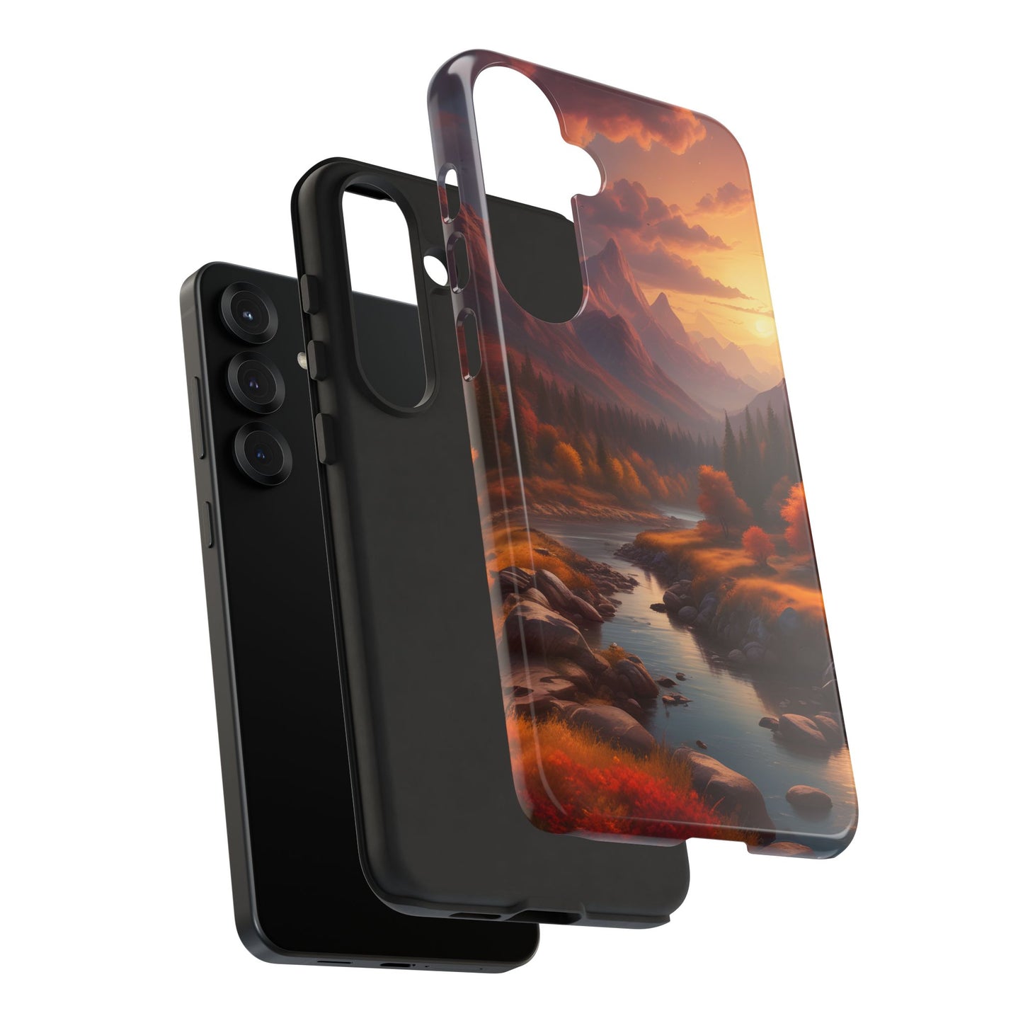 Carcasa para teléfono con diseño de atardecer otoñal en la montaña, regalo para amantes de la naturaleza, funda resistente para teléfono, accesorio para aventuras al aire libre, funda con arte paisajístico.