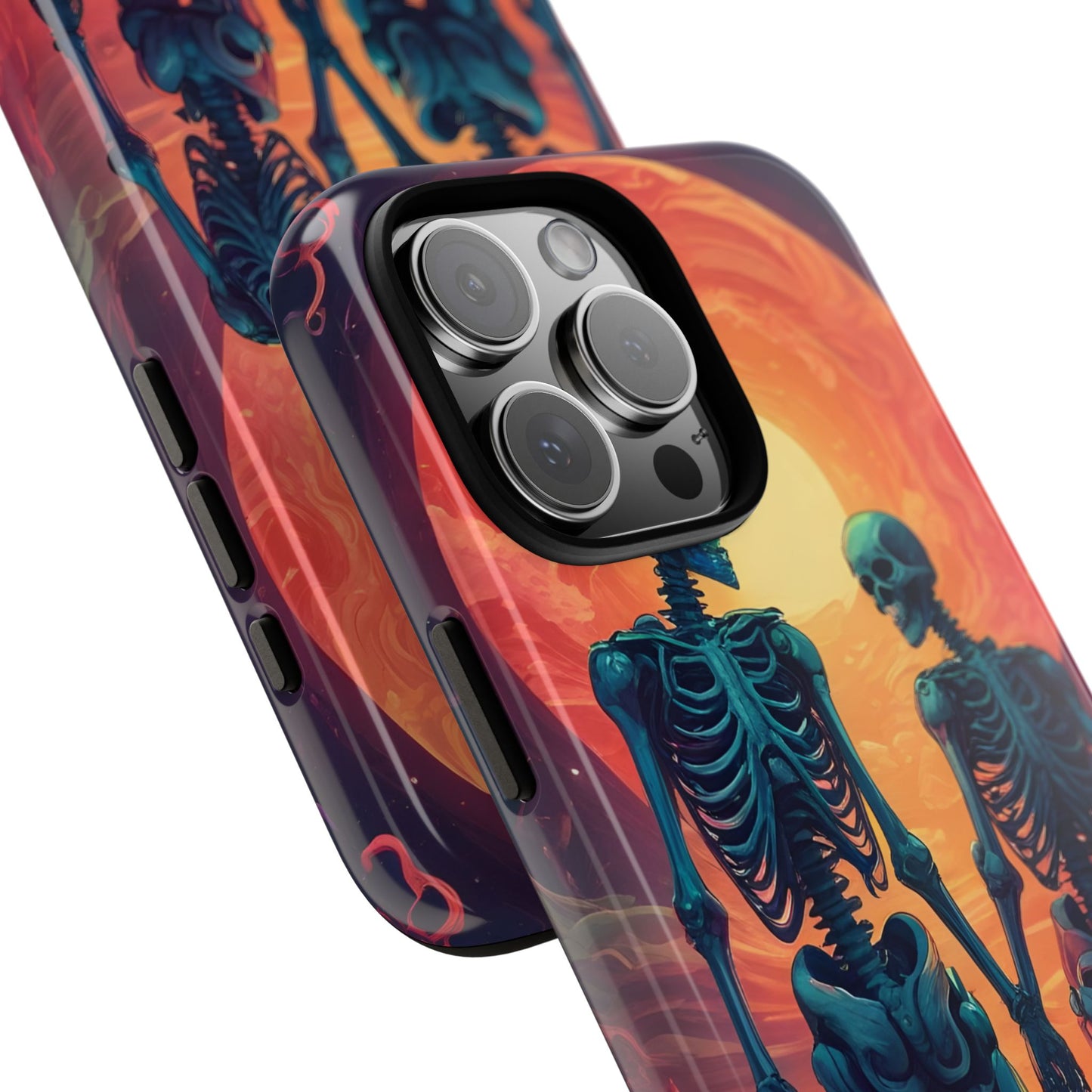 Carcasa de teléfono con esqueletos románticos, funda resistente para teléfono, accesorio de Halloween, regalo único, funda de teléfono para parejas, estética espeluznante.