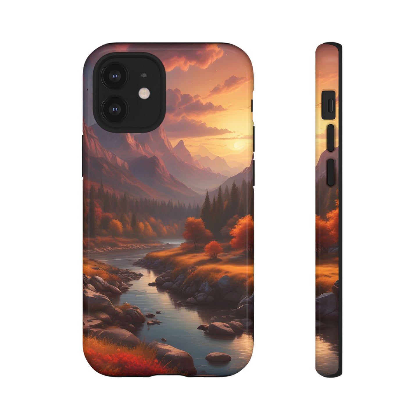 Carcasa para teléfono con diseño de atardecer otoñal en la montaña, regalo para amantes de la naturaleza, funda resistente para teléfono, accesorio para aventuras al aire libre, funda con arte paisajístico.