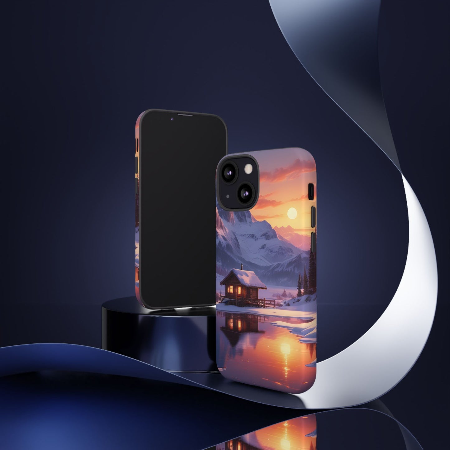 Carcasa para teléfono con diseño de cabaña en la montaña nevada, fundas resistentes para amantes de la naturaleza, cubierta de teléfono con paisaje pintoresco, regalo para excursionistas, accesorio para aventuras al aire libre.