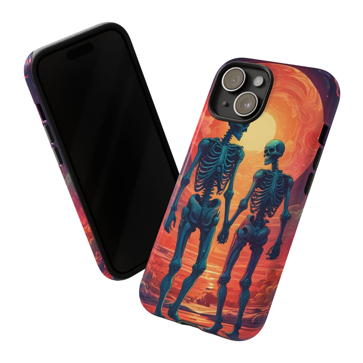 Carcasa de teléfono con esqueletos románticos, funda resistente para teléfono, accesorio de Halloween, regalo único, funda de teléfono para parejas, estética espeluznante.