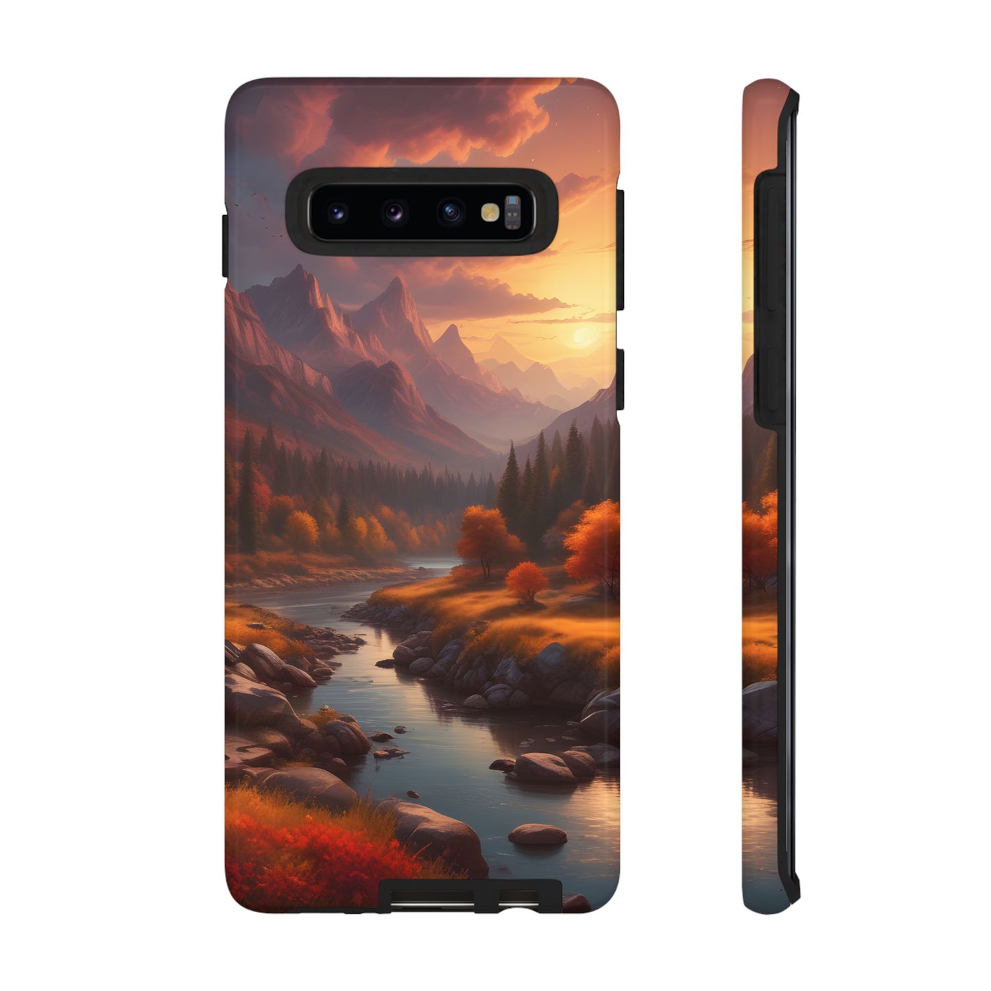 Carcasa para teléfono con diseño de atardecer otoñal en la montaña, regalo para amantes de la naturaleza, funda resistente para teléfono, accesorio para aventuras al aire libre, funda con arte paisajístico.
