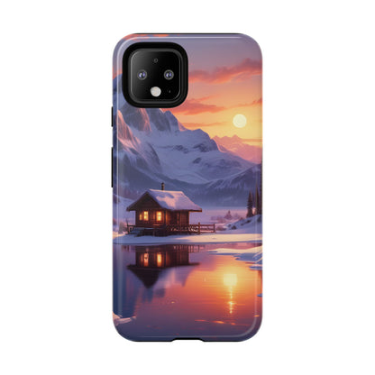 Snowy Mountain Cabin Phone Case, Tough Cases for Nature Lovers, Scenic Phone Cover, Gift for Hikers, Outdoor Adventure Accessory