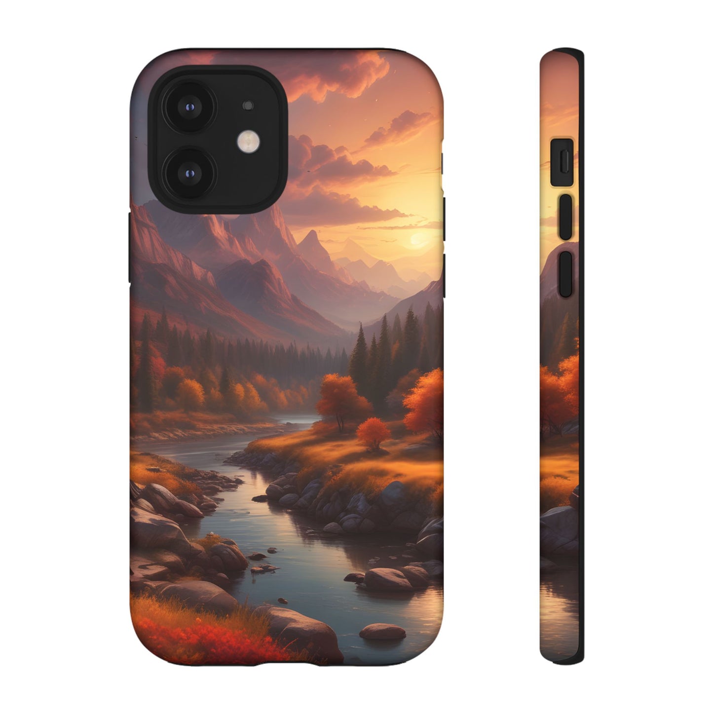 Carcasa para teléfono con diseño de atardecer otoñal en la montaña, regalo para amantes de la naturaleza, funda resistente para teléfono, accesorio para aventuras al aire libre, funda con arte paisajístico.