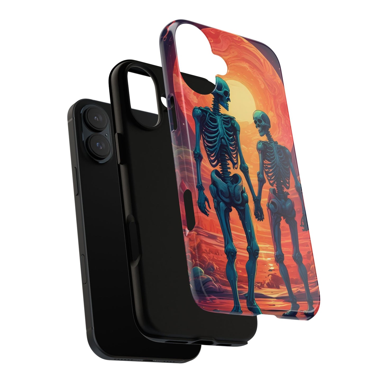 Carcasa de teléfono con esqueletos románticos, funda resistente para teléfono, accesorio de Halloween, regalo único, funda de teléfono para parejas, estética espeluznante.