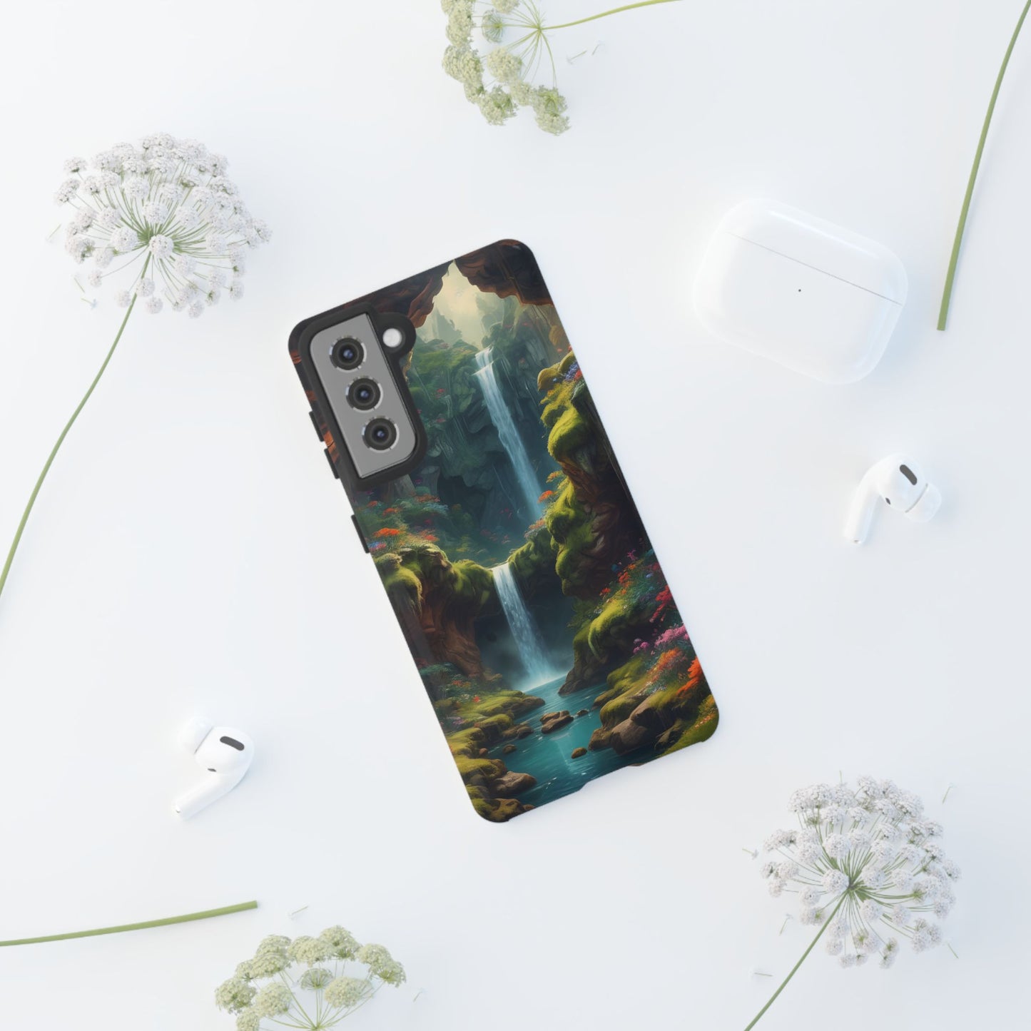 Funda de teléfono con diseño de cascada - Fundas resistentes, diseño de cascada, funda estética para teléfono, regalo para amantes de la naturaleza, protector de teléfono.