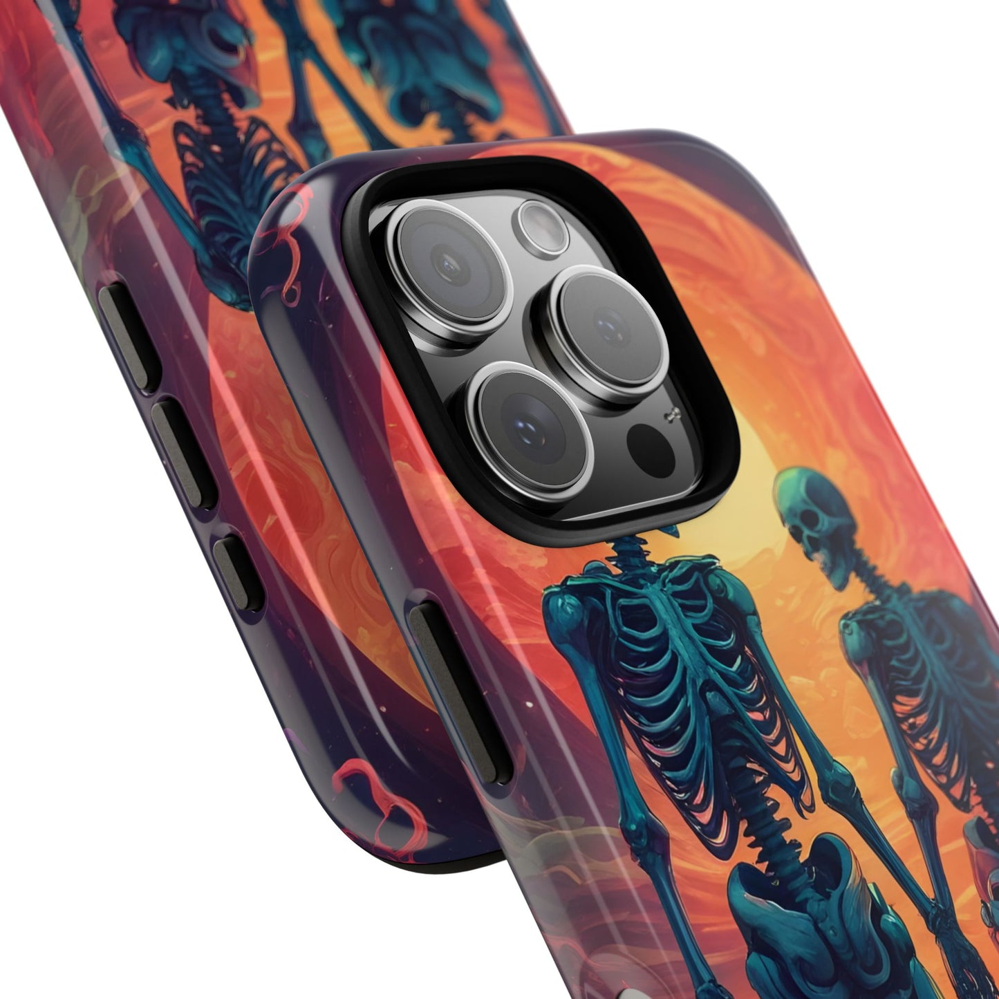 Carcasa de teléfono con esqueletos románticos, funda resistente para teléfono, accesorio de Halloween, regalo único, funda de teléfono para parejas, estética espeluznante.