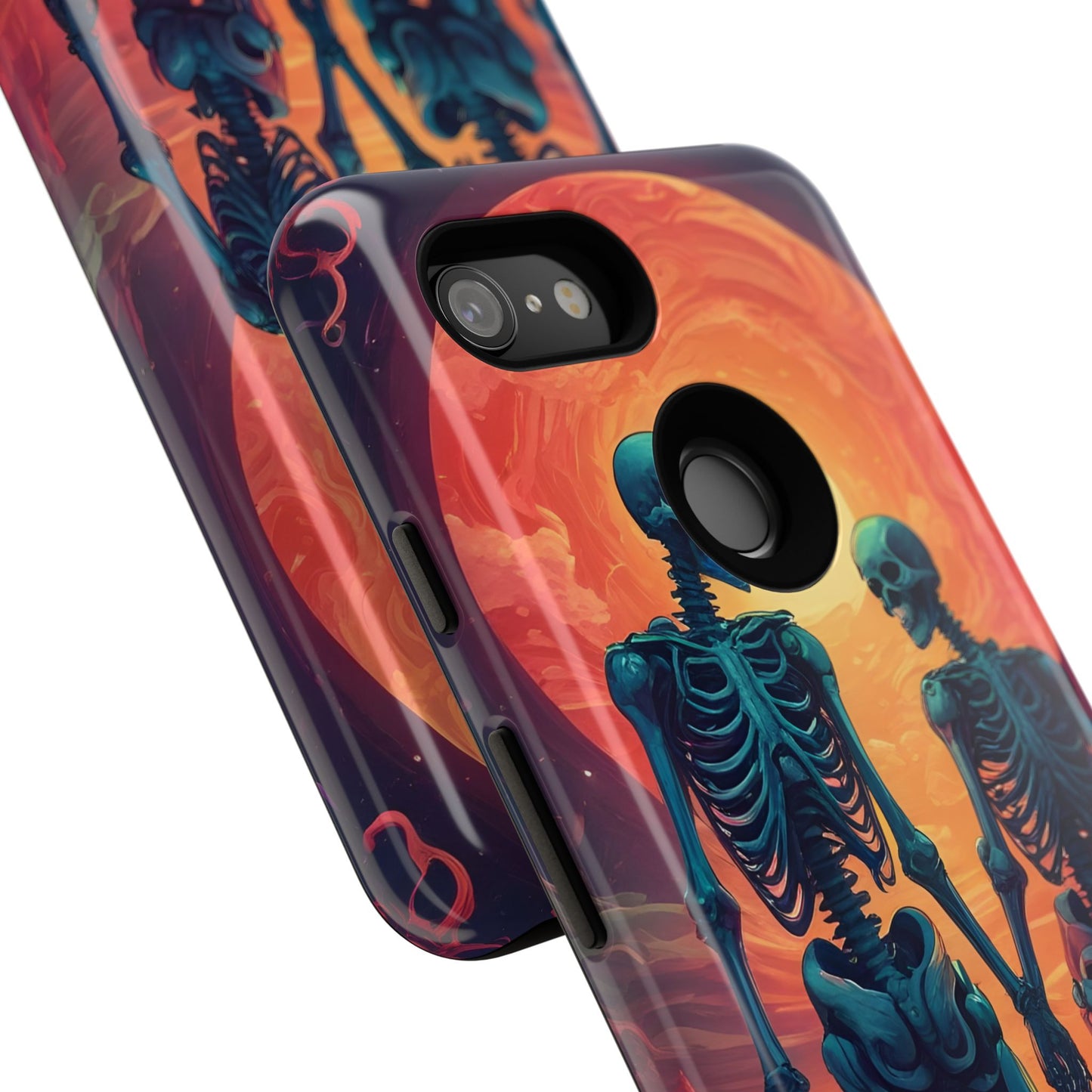 Carcasa de teléfono con esqueletos románticos, funda resistente para teléfono, accesorio de Halloween, regalo único, funda de teléfono para parejas, estética espeluznante.