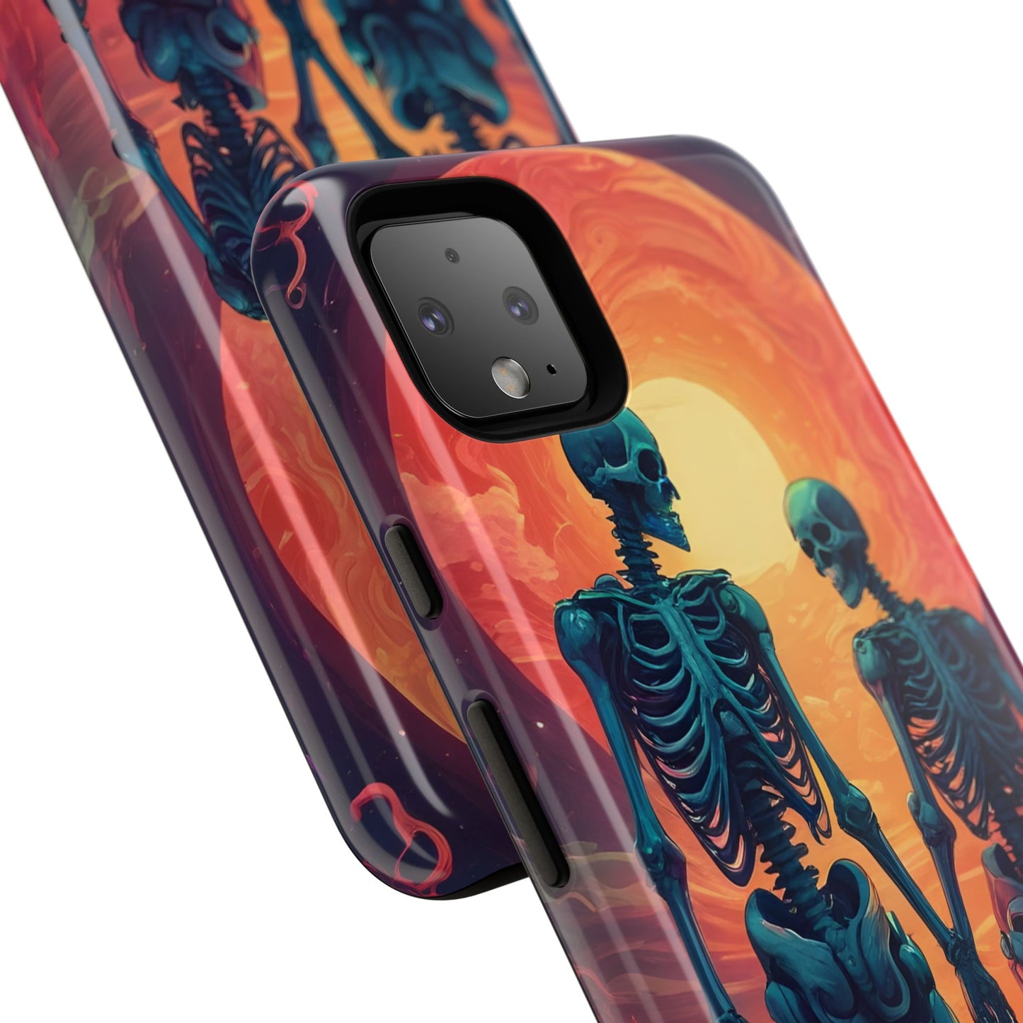 Carcasa de teléfono con esqueletos románticos, funda resistente para teléfono, accesorio de Halloween, regalo único, funda de teléfono para parejas, estética espeluznante.