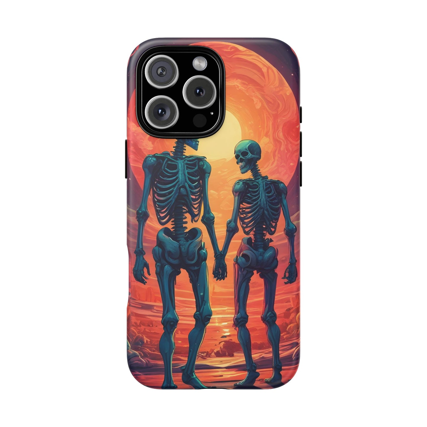 Carcasa de teléfono con esqueletos románticos, funda resistente para teléfono, accesorio de Halloween, regalo único, funda de teléfono para parejas, estética espeluznante.