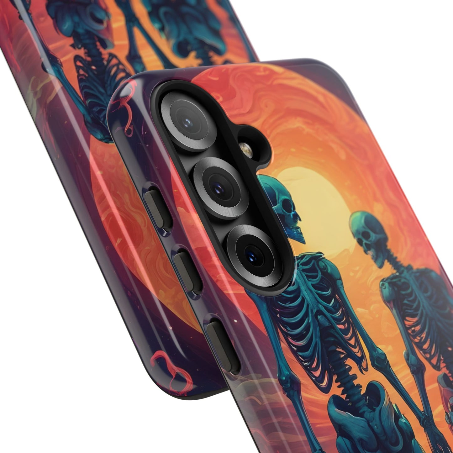 Carcasa de teléfono con esqueletos románticos, funda resistente para teléfono, accesorio de Halloween, regalo único, funda de teléfono para parejas, estética espeluznante.
