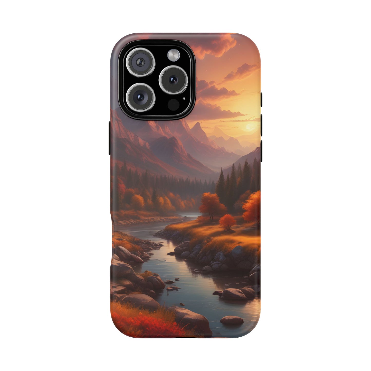 Carcasa para teléfono con diseño de atardecer otoñal en la montaña, regalo para amantes de la naturaleza, funda resistente para teléfono, accesorio para aventuras al aire libre, funda con arte paisajístico.