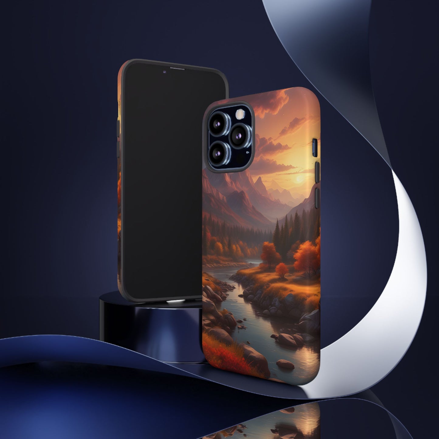 Carcasa para teléfono con diseño de atardecer otoñal en la montaña, regalo para amantes de la naturaleza, funda resistente para teléfono, accesorio para aventuras al aire libre, funda con arte paisajístico.
