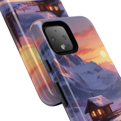 Snowy Mountain Cabin Phone Case, Tough Cases for Nature Lovers, Scenic Phone Cover, Gift for Hikers, Outdoor Adventure Accessory
