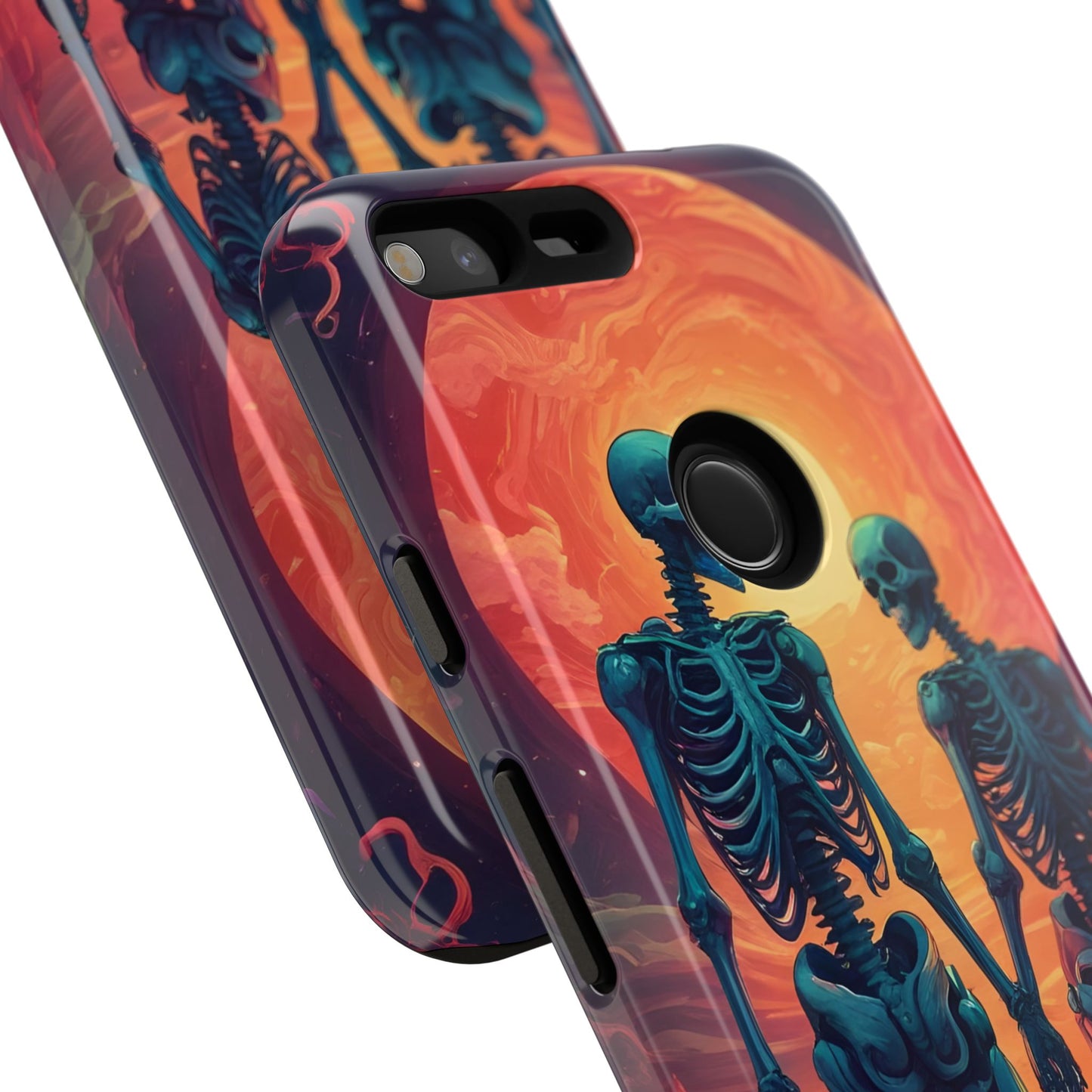 Carcasa de teléfono con esqueletos románticos, funda resistente para teléfono, accesorio de Halloween, regalo único, funda de teléfono para parejas, estética espeluznante.