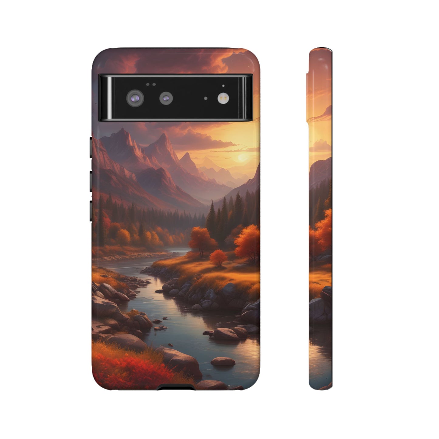 Carcasa para teléfono con diseño de atardecer otoñal en la montaña, regalo para amantes de la naturaleza, funda resistente para teléfono, accesorio para aventuras al aire libre, funda con arte paisajístico.