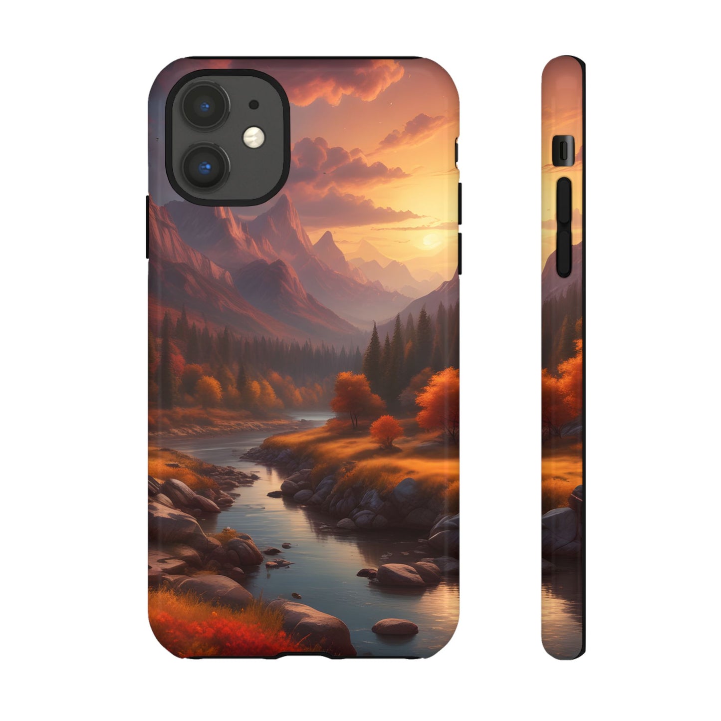 Carcasa para teléfono con diseño de atardecer otoñal en la montaña, regalo para amantes de la naturaleza, funda resistente para teléfono, accesorio para aventuras al aire libre, funda con arte paisajístico.