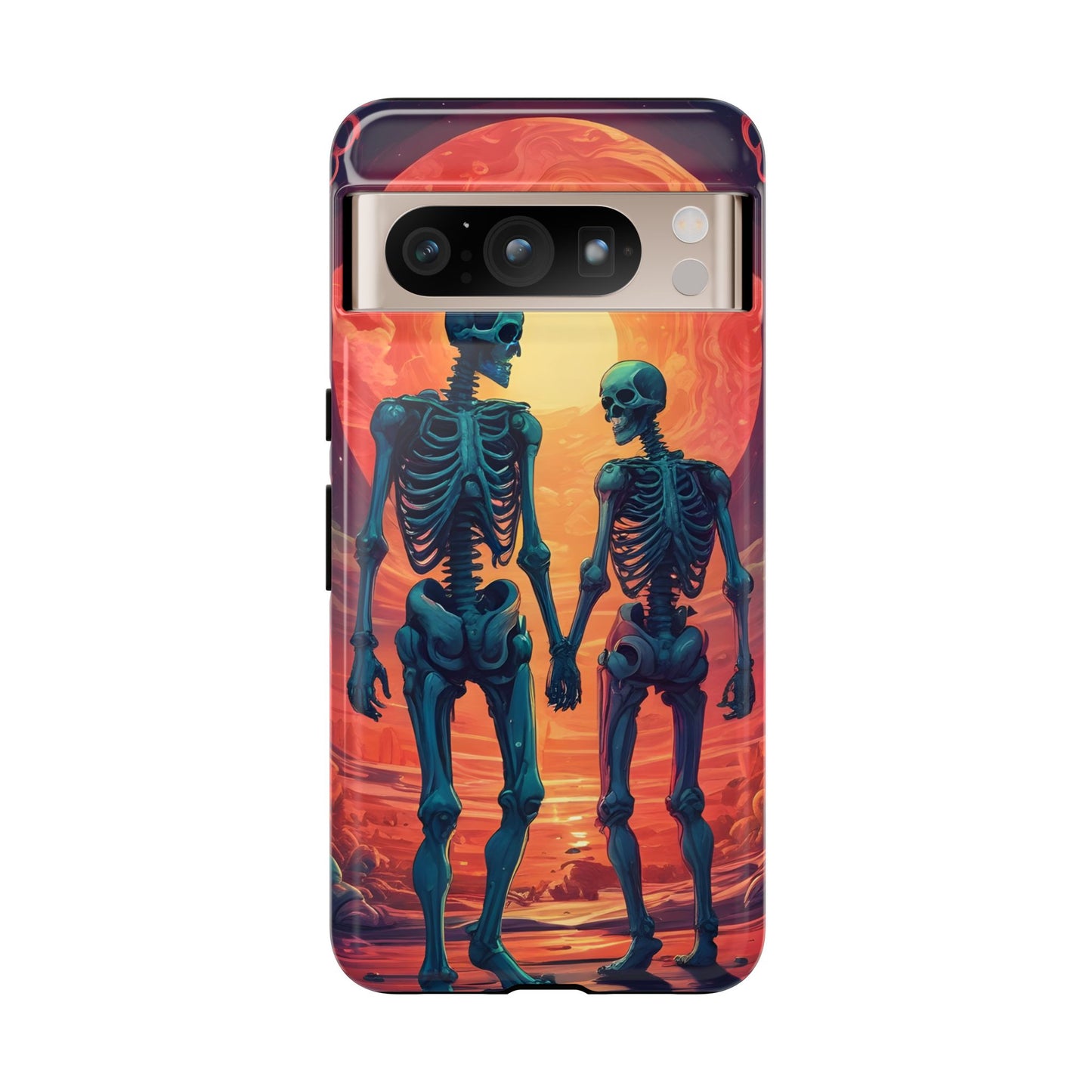 Carcasa de teléfono con esqueletos románticos, funda resistente para teléfono, accesorio de Halloween, regalo único, funda de teléfono para parejas, estética espeluznante.