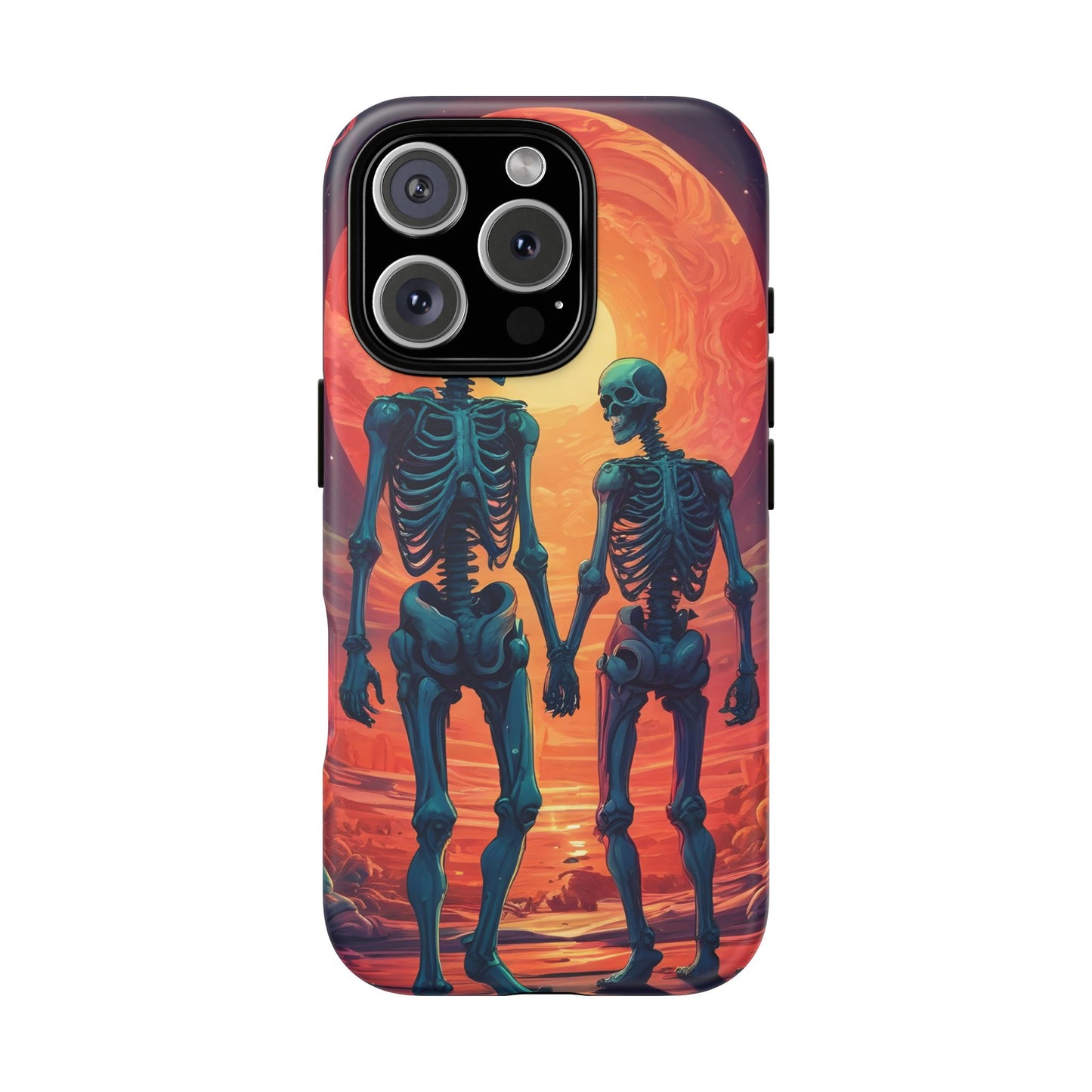 Carcasa de teléfono con esqueletos románticos, funda resistente para teléfono, accesorio de Halloween, regalo único, funda de teléfono para parejas, estética espeluznante.