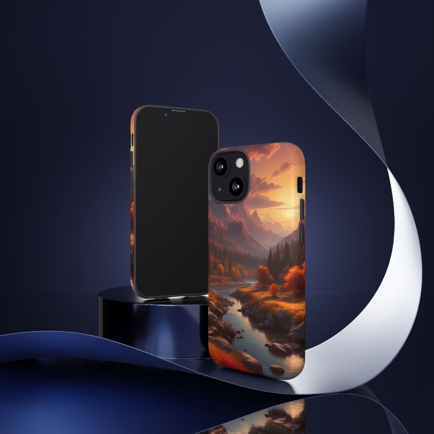 Carcasa para teléfono con diseño de atardecer otoñal en la montaña, regalo para amantes de la naturaleza, funda resistente para teléfono, accesorio para aventuras al aire libre, funda con arte paisajístico.
