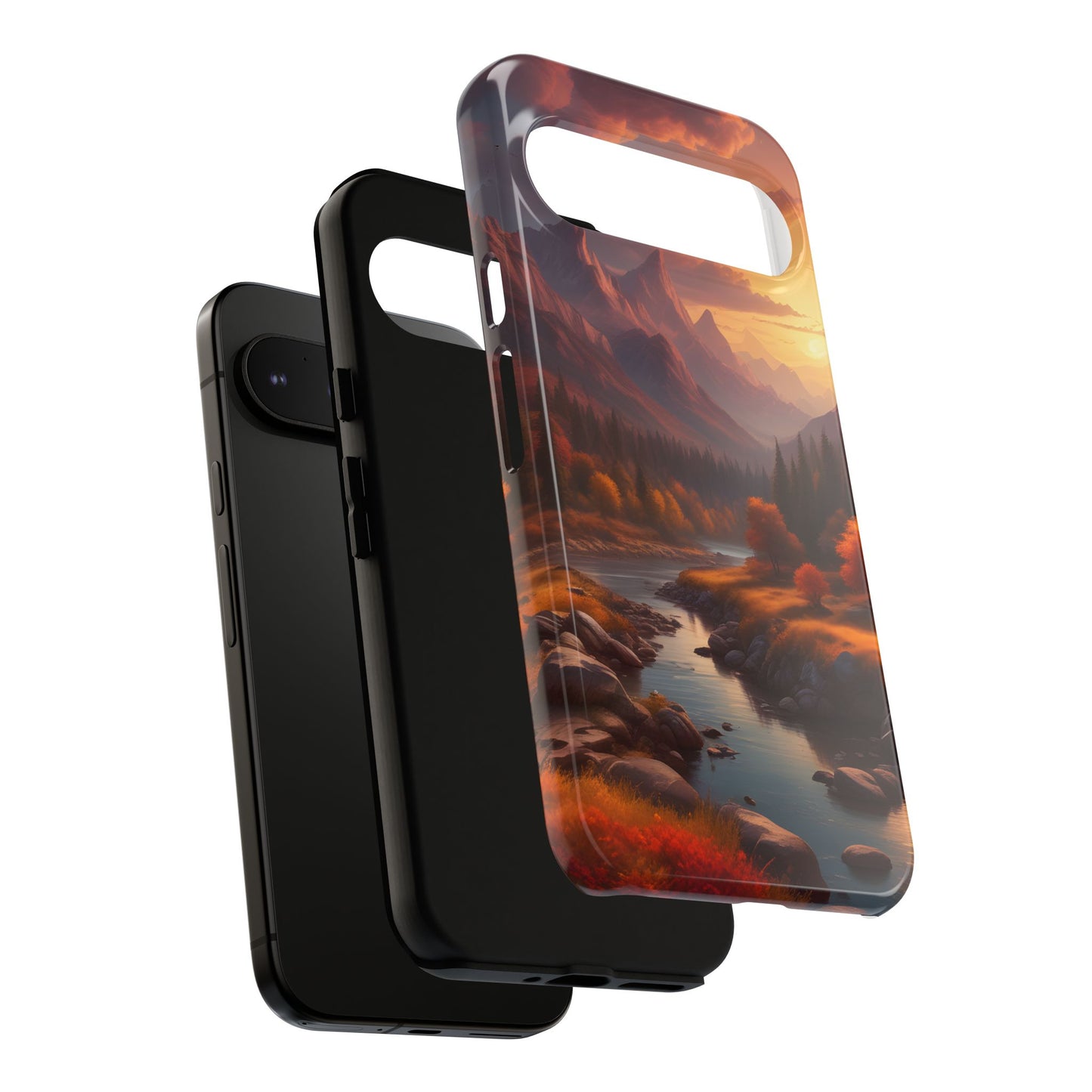 Carcasa para teléfono con diseño de atardecer otoñal en la montaña, regalo para amantes de la naturaleza, funda resistente para teléfono, accesorio para aventuras al aire libre, funda con arte paisajístico.