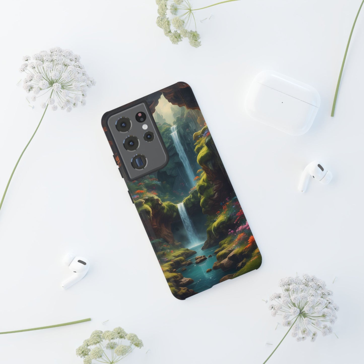 Funda de teléfono con diseño de cascada - Fundas resistentes, diseño de cascada, funda estética para teléfono, regalo para amantes de la naturaleza, protector de teléfono.