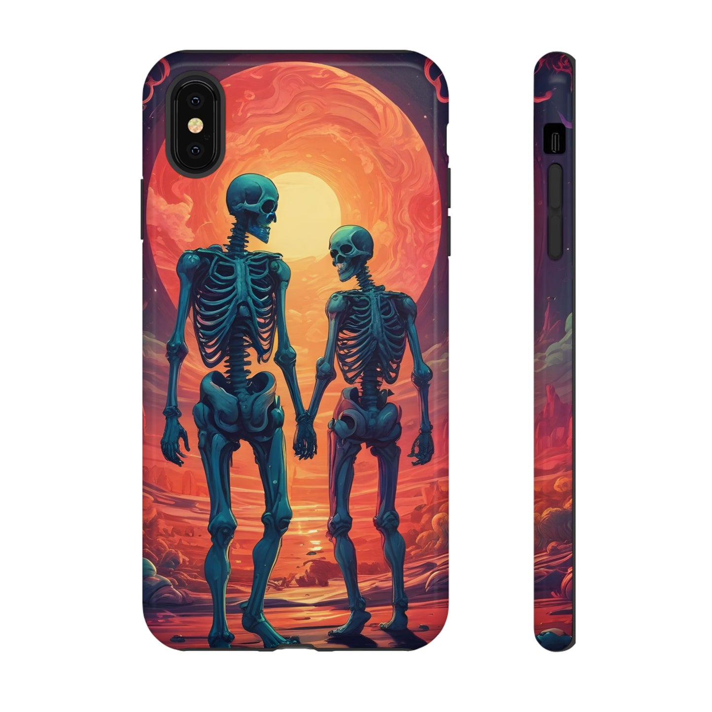 Carcasa de teléfono con esqueletos románticos, funda resistente para teléfono, accesorio de Halloween, regalo único, funda de teléfono para parejas, estética espeluznante.